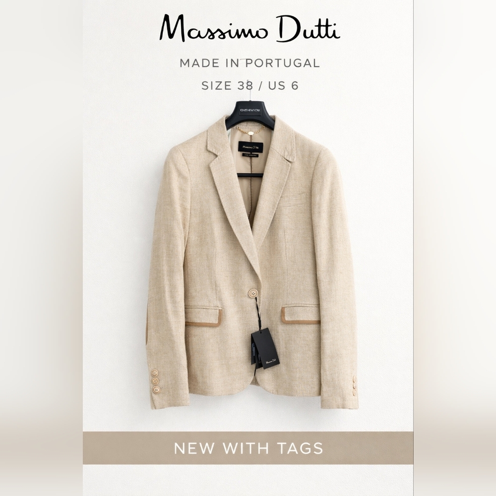 NWT Massimo Dutti Beige Textured Linen Blend Blazer - Size 38 / US 6